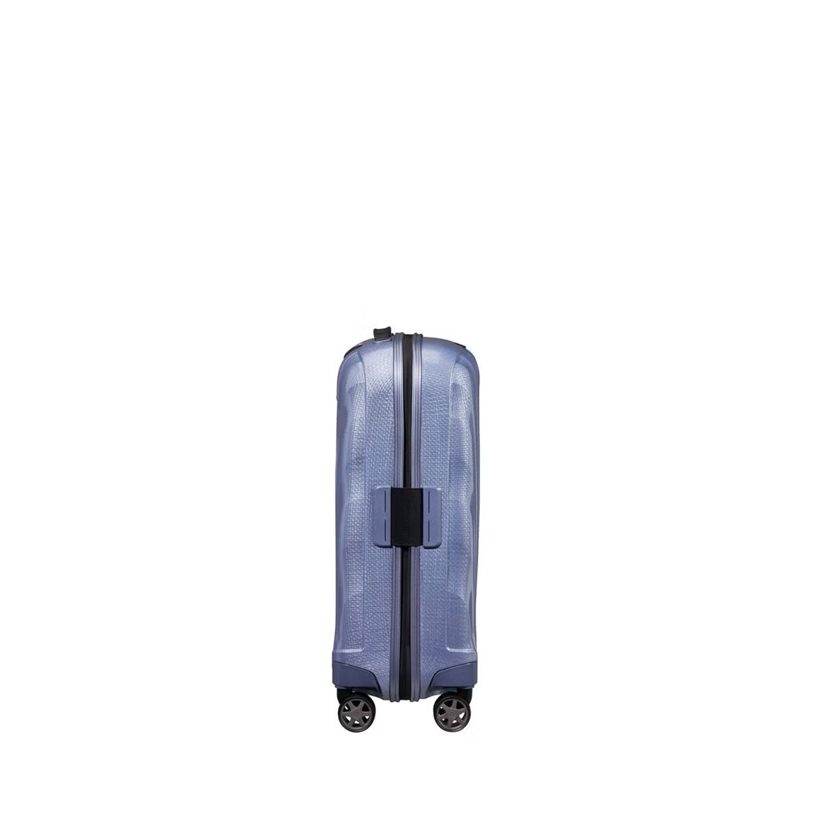 Lavender Samsonite suitcase with a textured surface on a white background