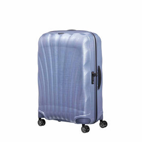 Lavender Samsonite suitcase with a textured surface on a white background