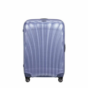 Lavender Samsonite suitcase with a textured surface on a white background