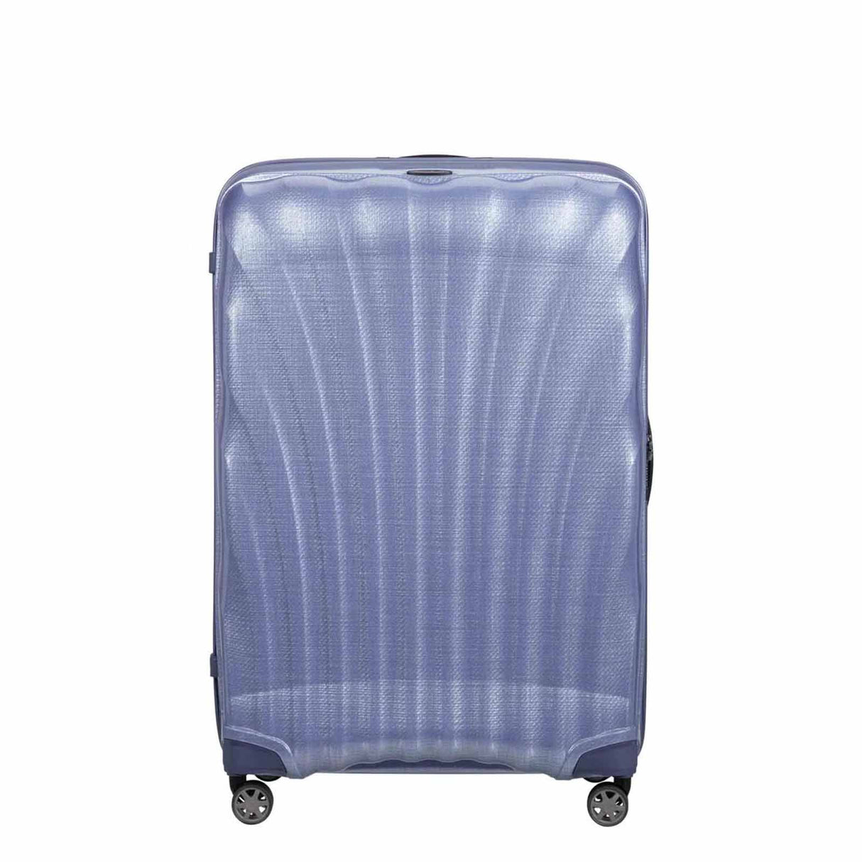 Lavender Samsonite suitcase with a textured surface on a white background