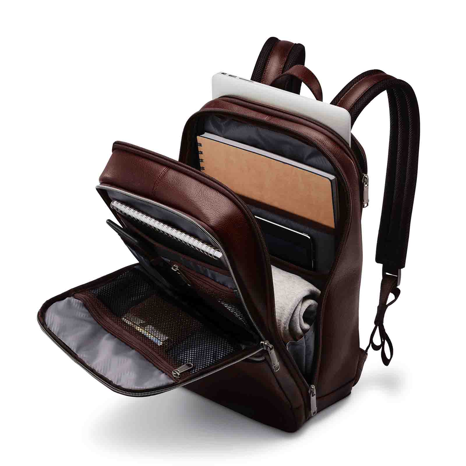 Samsonite-Classic-Leather-14-Inch-Laptop-Backpack-Mahogany-Open