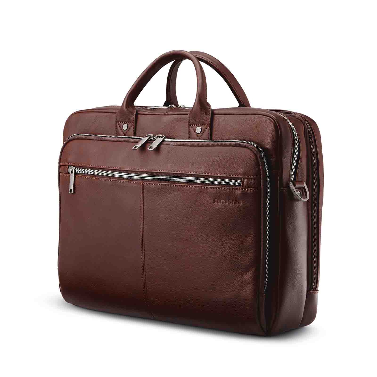 Samsonite-Classic-Leather-15-Inch-Top-Loader-Cognac-Mahogany-Front-Angle