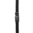 A black nylon webbing strap with a dark gray quick-release plastic buckle, shown vertically against a plain white background.