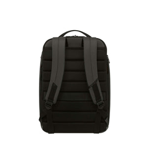 The back view of a dark green backpack with padded, textured shoulder straps and a top carry handle, shown against a plain white background.