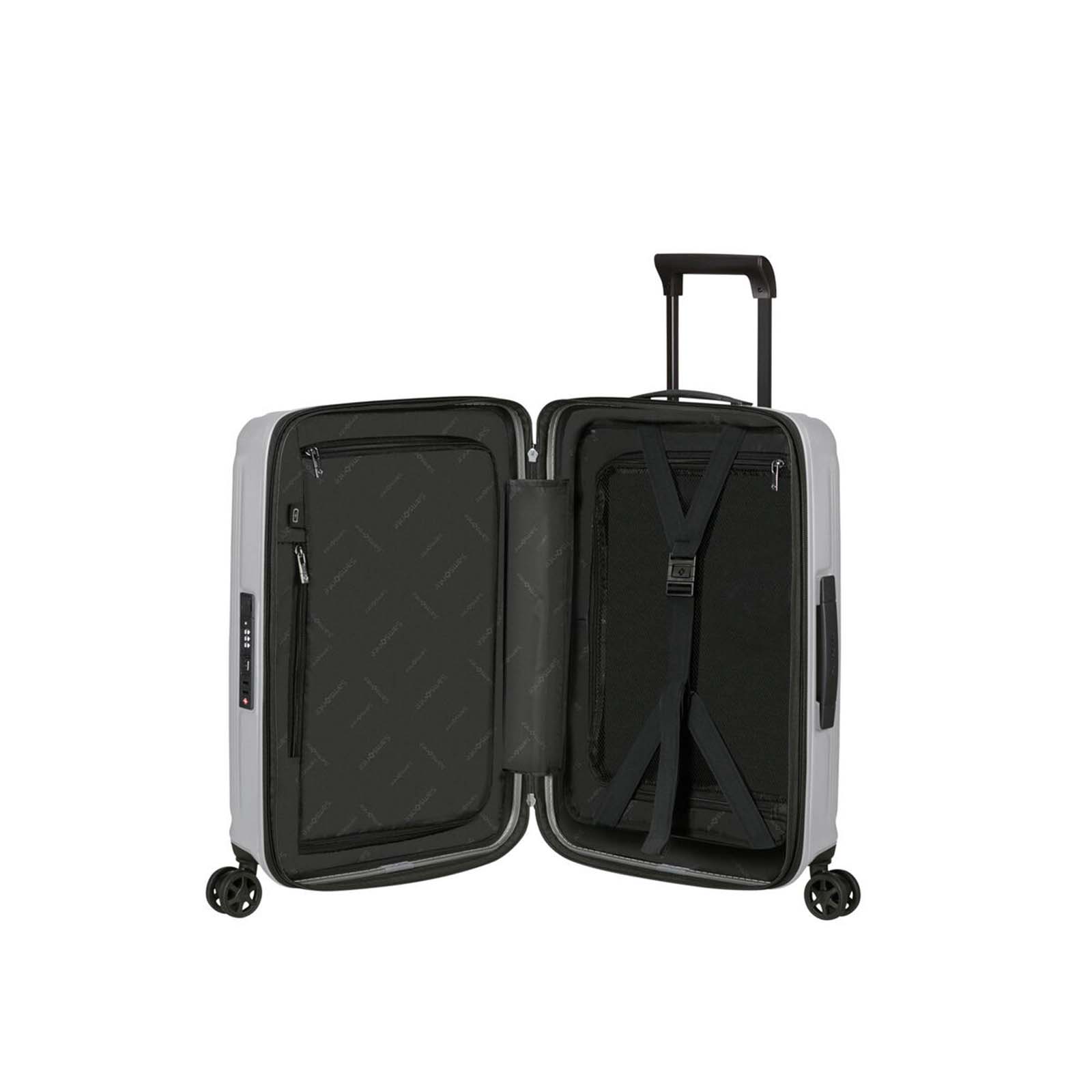 Samsonite-Nuon-55cm-Carry-On-Suitcase-Matt-Silver-Open