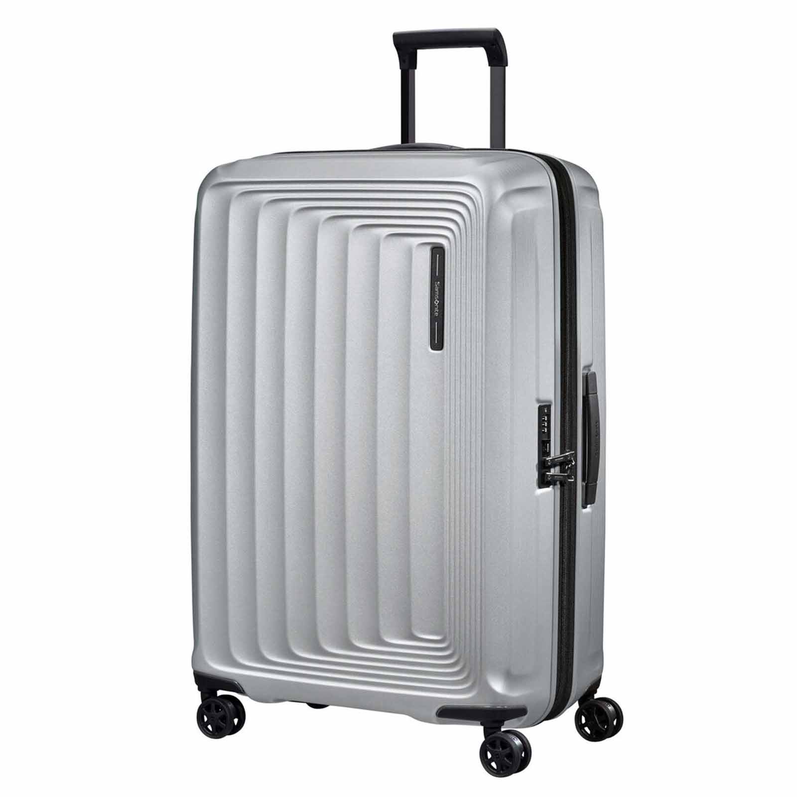 Samsonite-Nuon-75cm-Suitcase-Matt-Silver-Front-Angle
