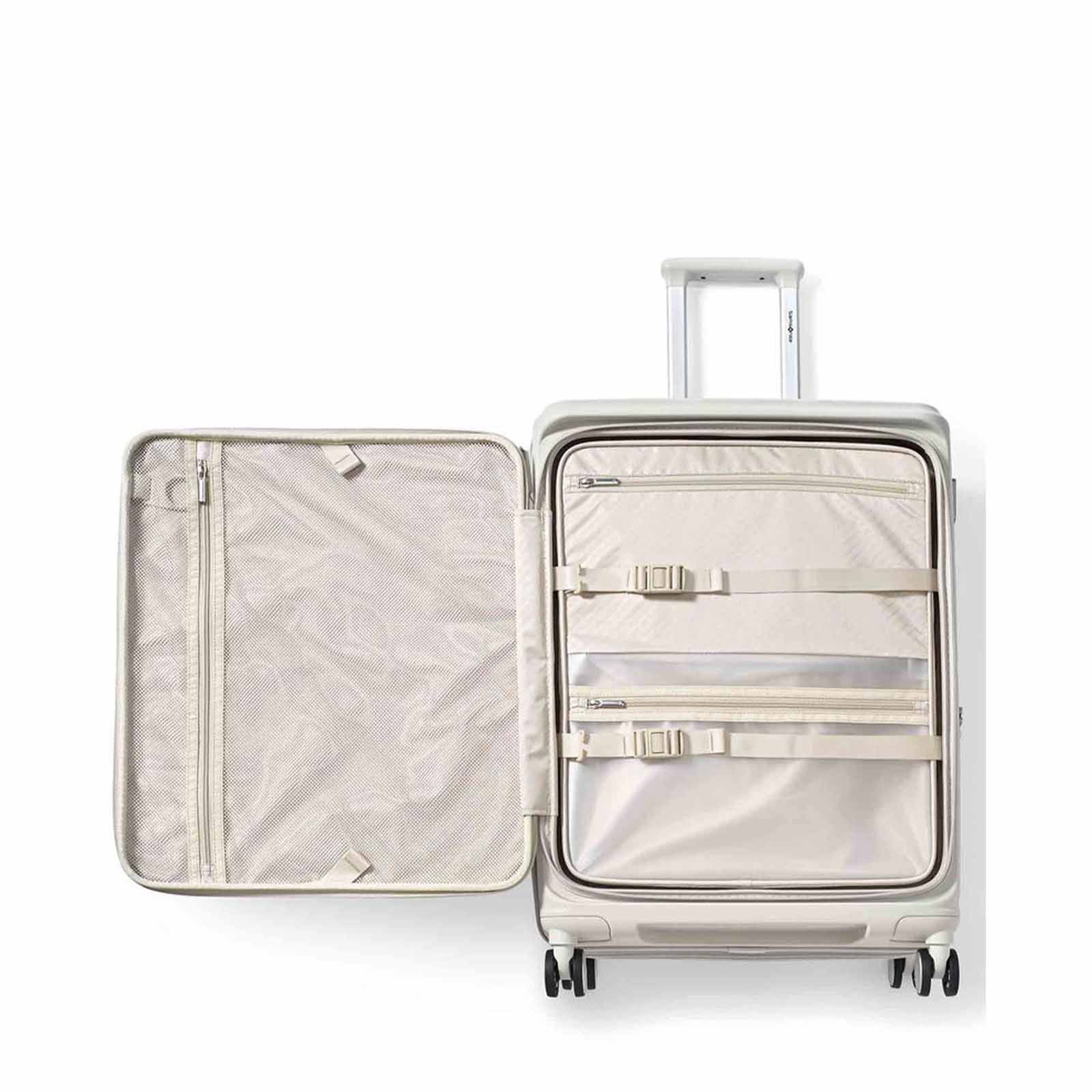 Samsonite-Paralux-75cm-Suitcase-Stone-Grey-Front-Open