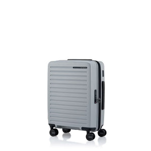 Samsonite Titanium colour suitcase with black wheels on a white background