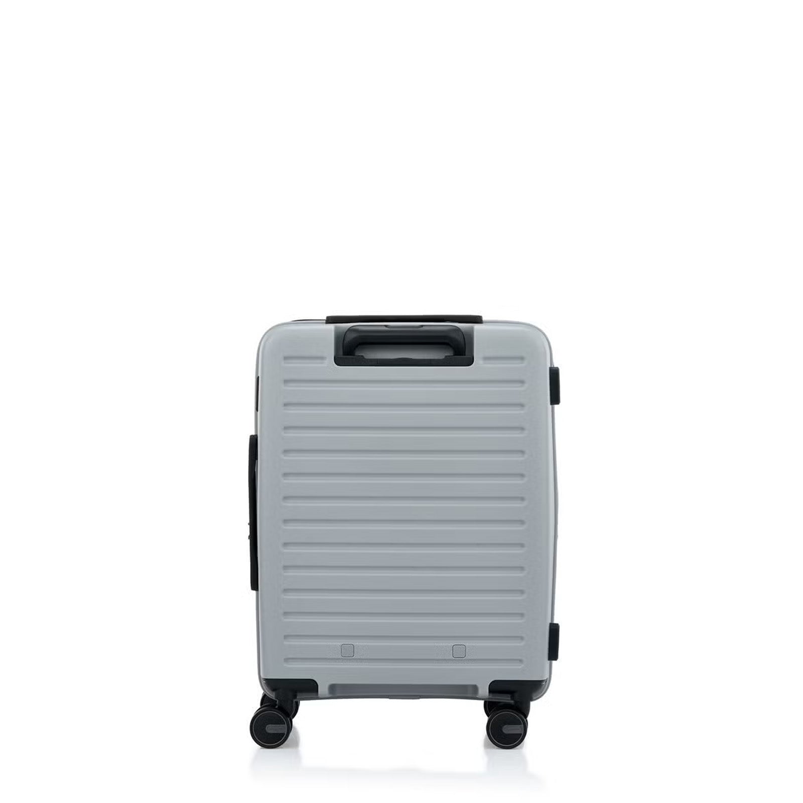 Samsonite Titanium colour suitcase with wheels on a white background