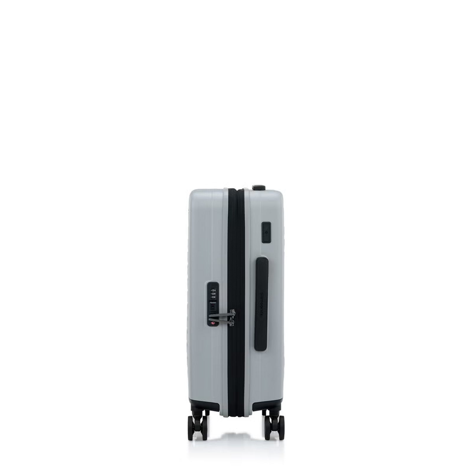 Samsonite Titanium colour suitcase with black accents on a white background