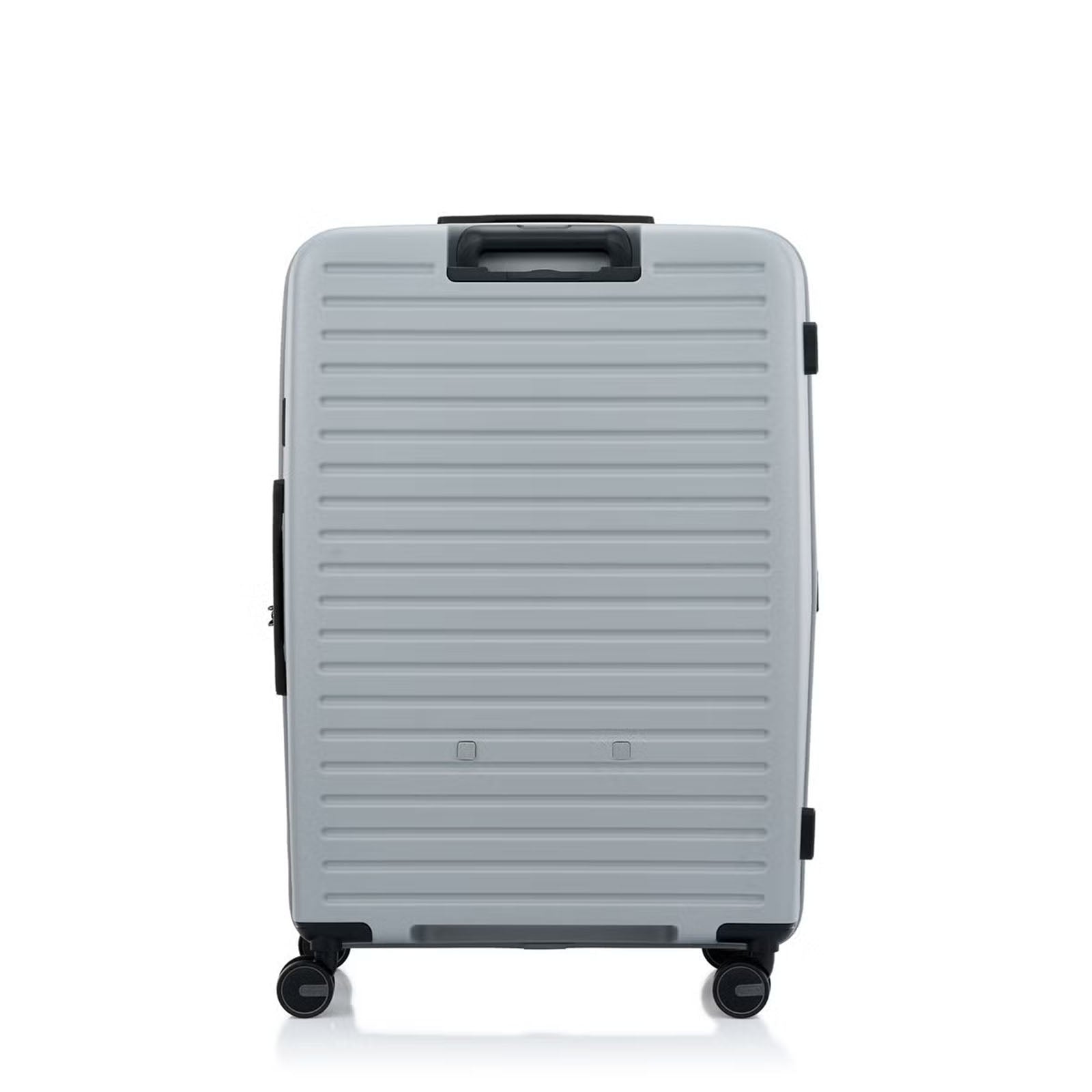 Samsonite Titanium colour suitcase with black wheels on a white background