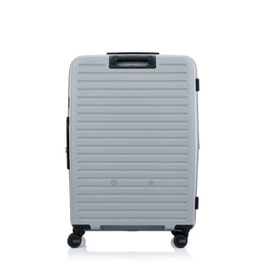 Samsonite Titanium colour suitcase with black wheels on a white background