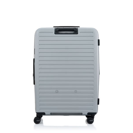 Samsonite Titanium colour suitcase with black wheels on a white background