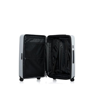 Samsonite Titanium colour suitcase on a white background
