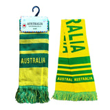 Green and yellow striped scarf with 'Australia' text on a white background