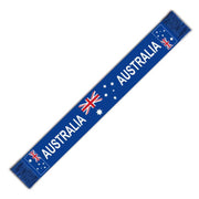 Blue scarf with white 'AUSTRALIA' text and flag design on a blue background