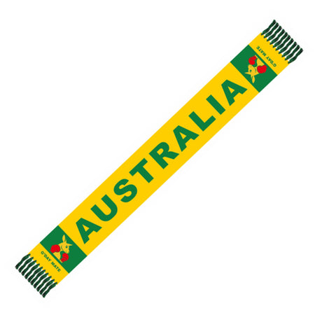 Yellow scarf with 'Australia' text on a white background