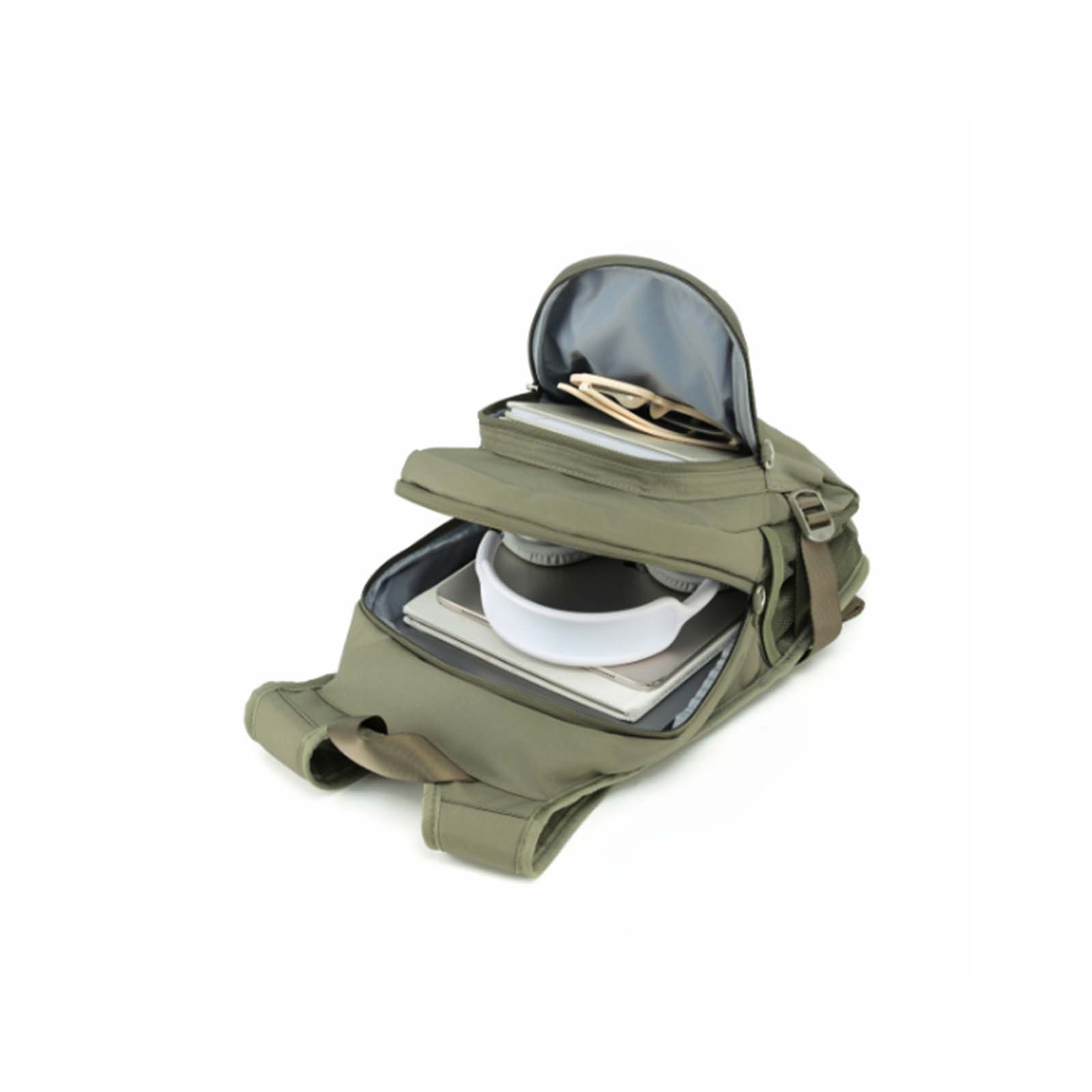 Tosca-Anti-Theft-25-Backpack-Layered-Khaki-Open