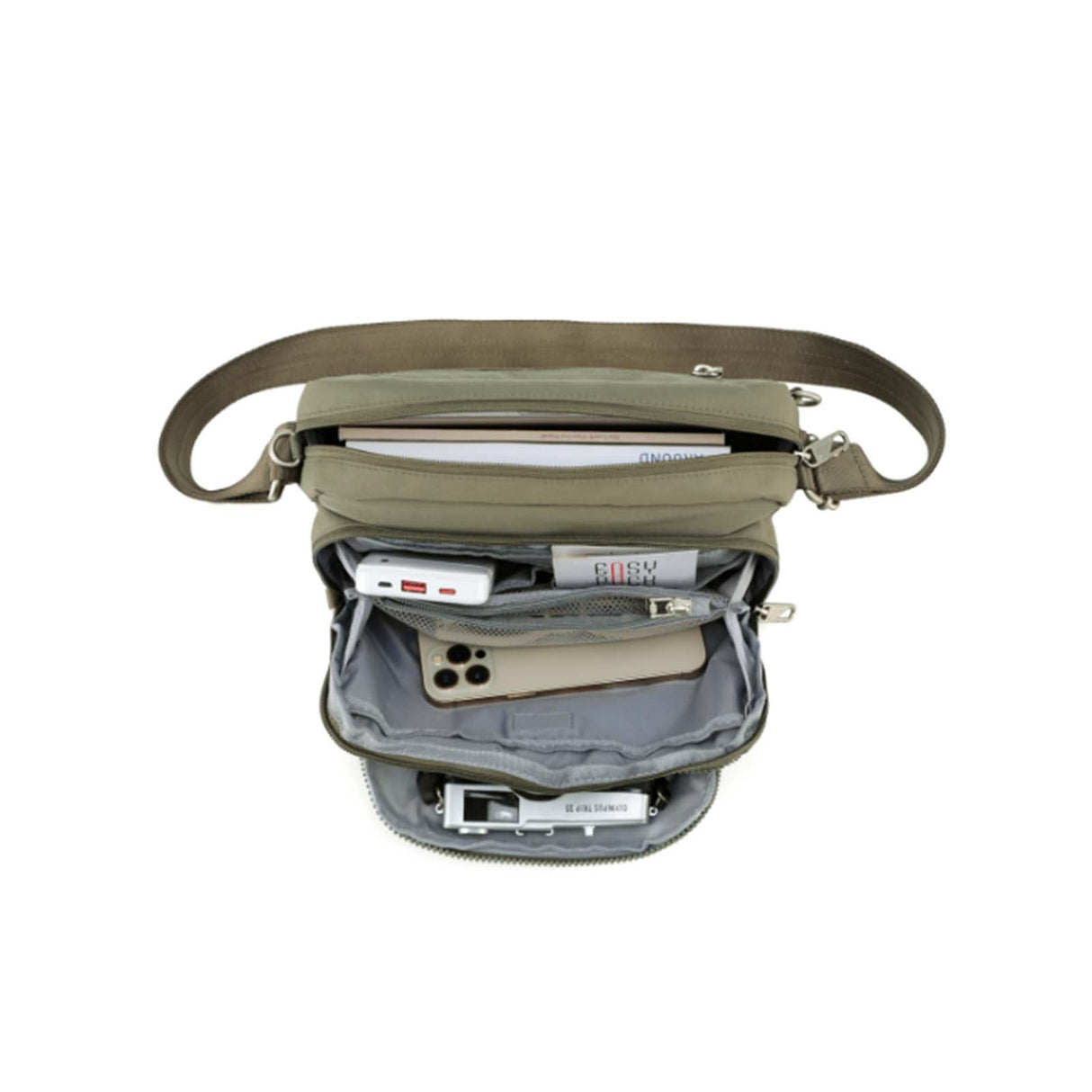 Tosca-Anti-Theft-25-Shoulder-Bag-Layered-Medium-Khaki-Open