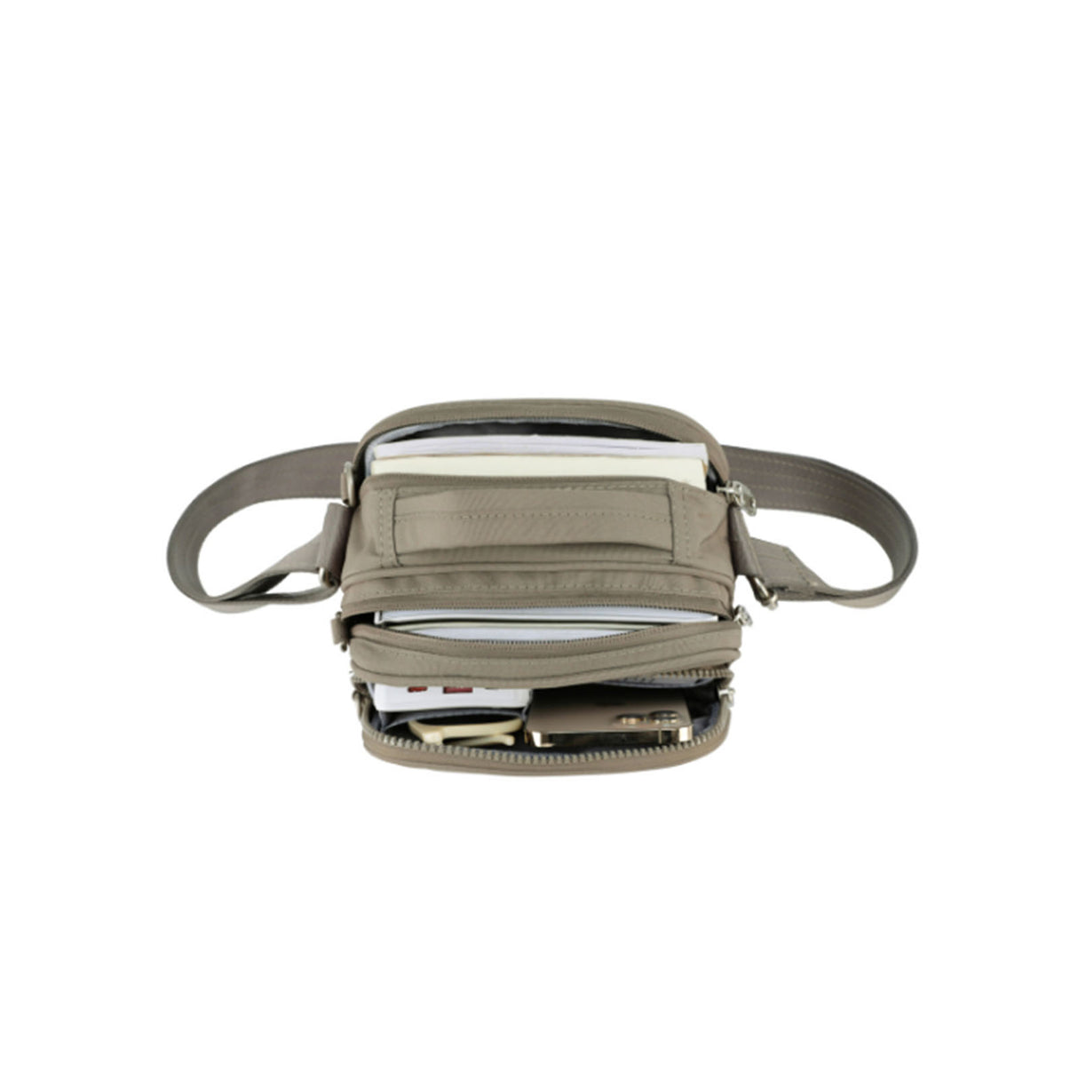 Tosca-Anti-Theft-25-Shoulder-Bag-Layered-Small-Taupe-Open