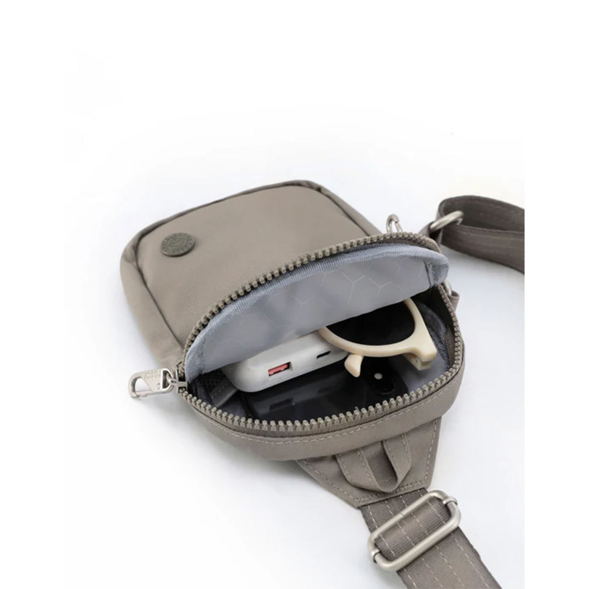 Tosca-Anti-Theft-25-Small-Sling-Pack-Taupe-Open