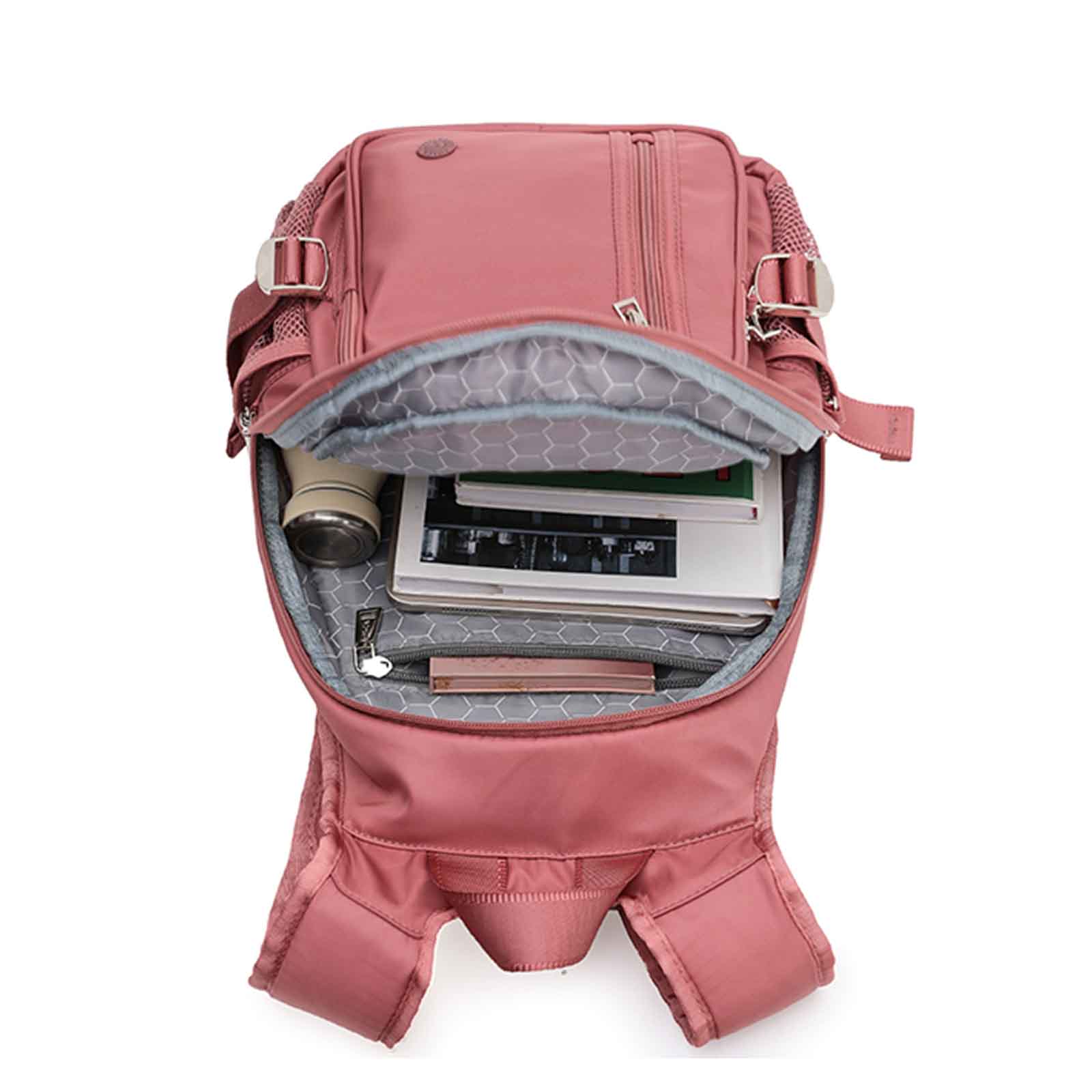 Tosca-Anti-Theft-Backpack-Layered-Coral-Open