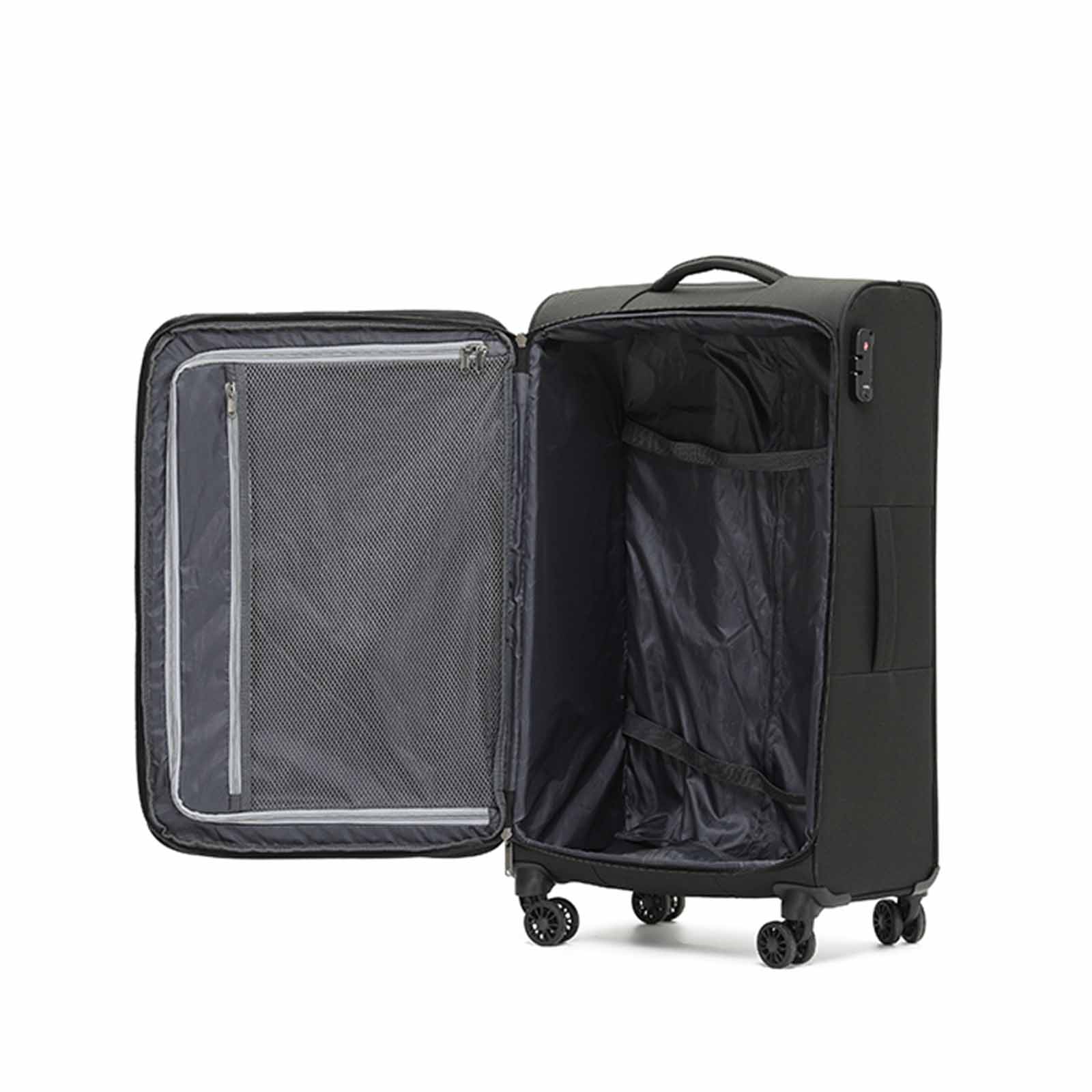 Tosca-Aviator-4-Wheel-Large-Suitcase-Black-Open