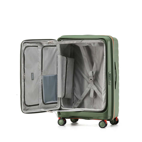 Tosca-Cruiser-Front-Opening-67cm-Medium-Suitcase-Khaki-Open