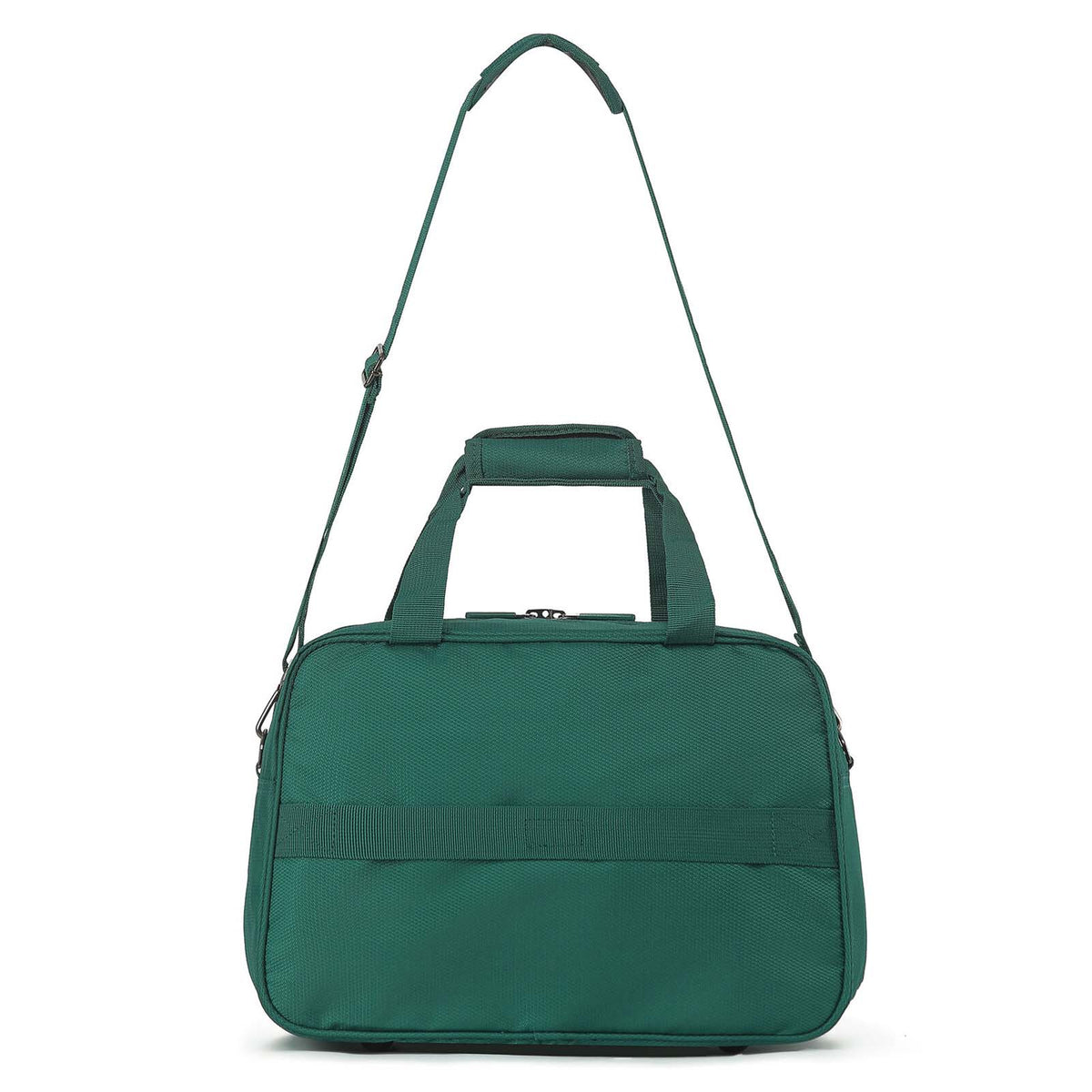 An Emerald Green carry-on bag with a top handle, a shoulder strap, and a smart strap, shown against a plain white background.