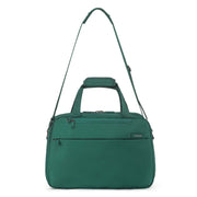 A Emerald Green Carry on bag with dual top handles, a detachable shoulder strap, and a front zippered pocket, shown against a plain white background.