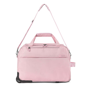 A light pink Carry-On bag with a top handle, shoulder strap, and a wheel at the bottom, shown on a plain white background.