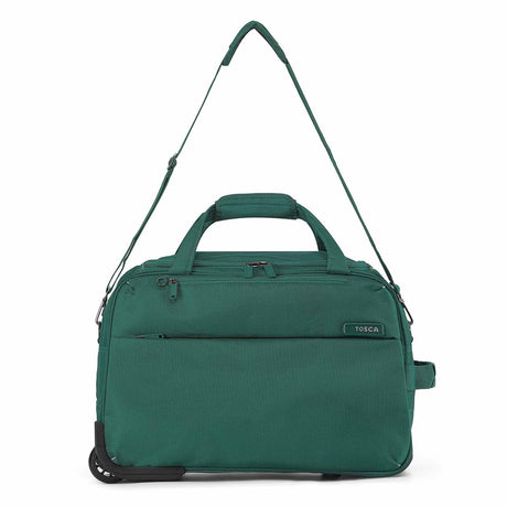 An Emerald Green Carry-On bag with a top handle, shoulder strap, and a wheel at the bottom, shown on a plain white background.