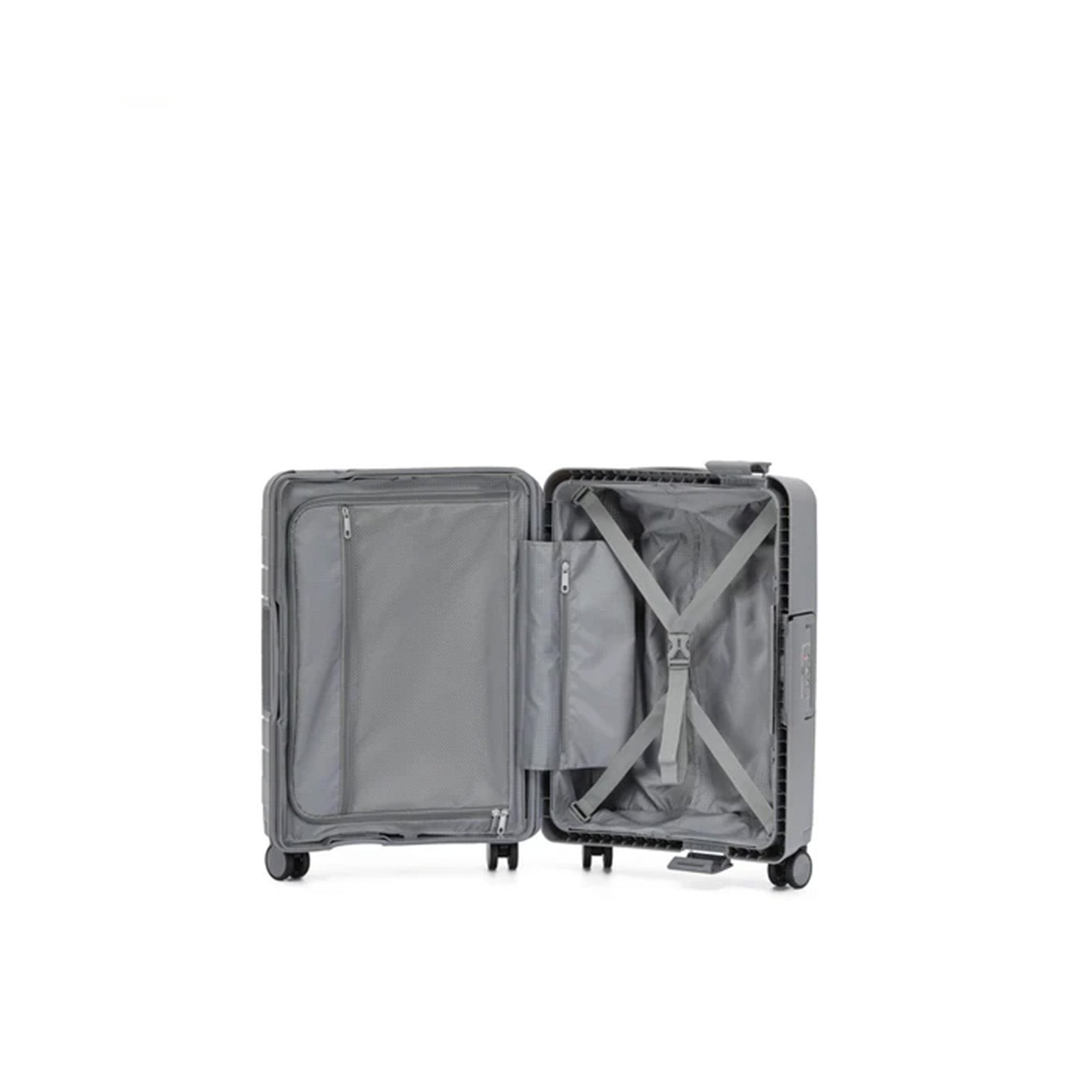 Tosca-Vault-4-Wheel-54cm-Carry-On-Suitcase-Grey-Open