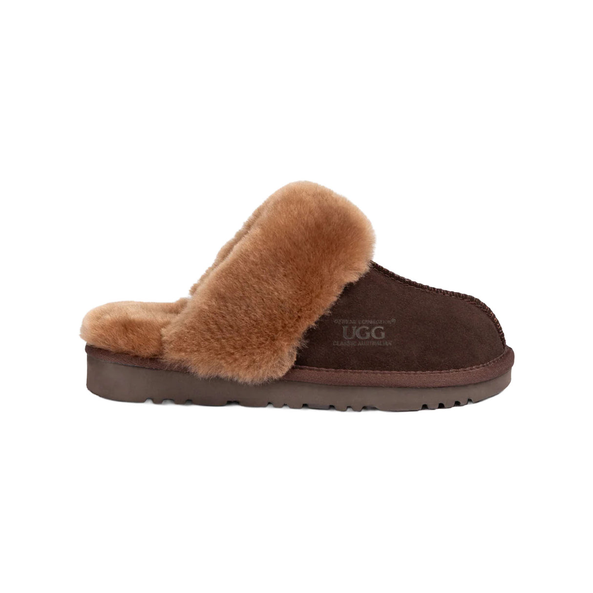 Ugg-Slipper-Unisex-Scuffette-Chocolate-Logo