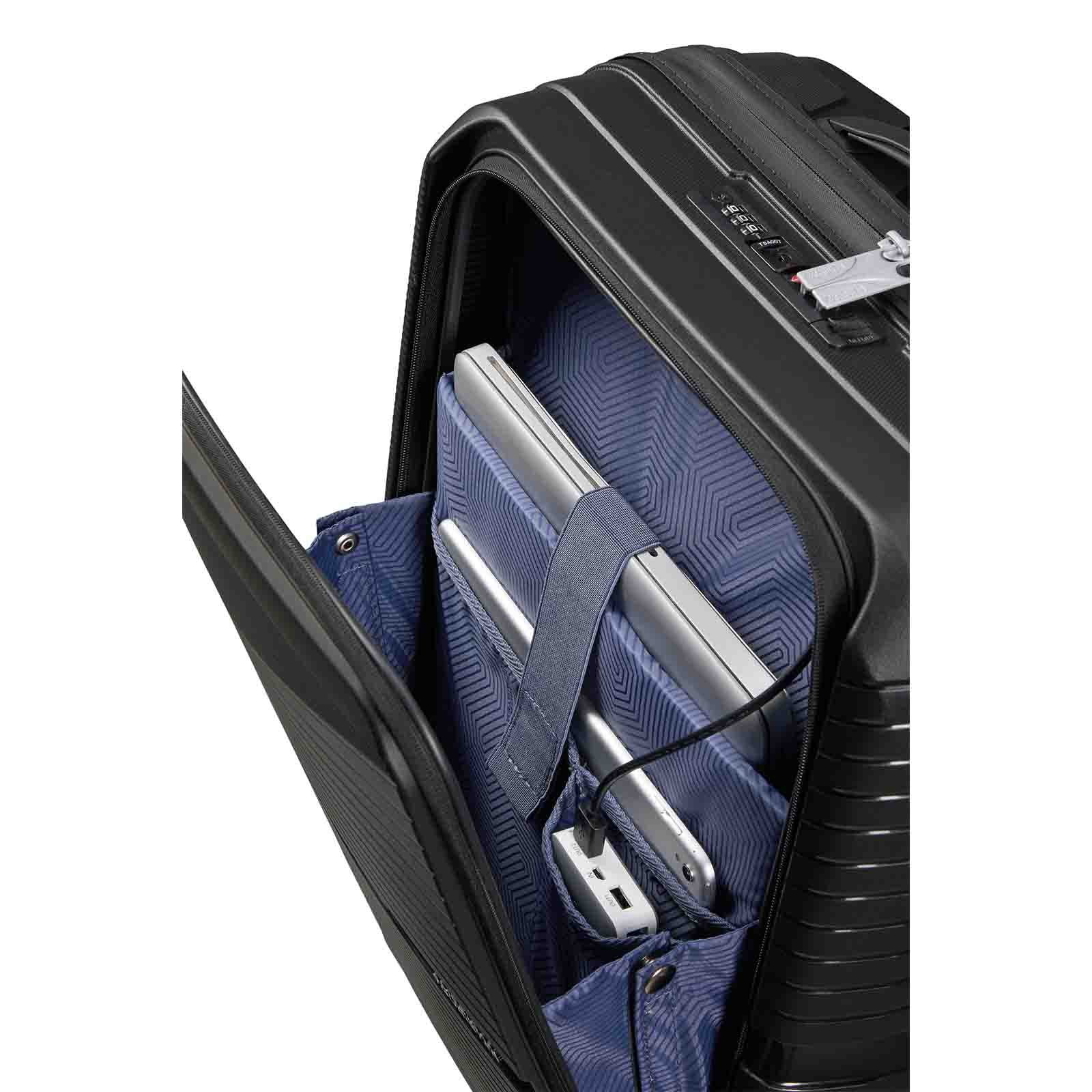 American-Tourister-Airconic-55cm-Suitcase-Front-Opening-Onyx-Black-Laptop-Pouch