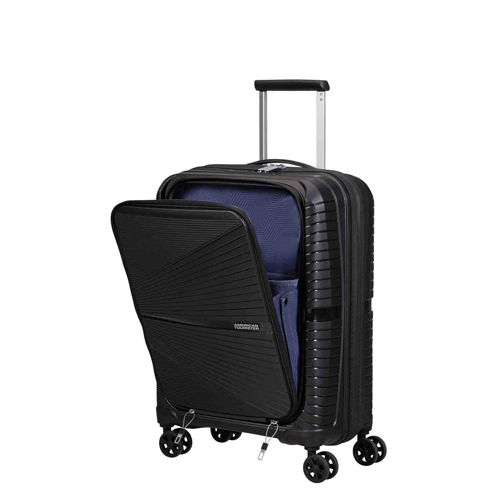 American-Tourister-Airconic-55cm-Suitcase-Front-Opening-Onyx-Black-Lid-Open