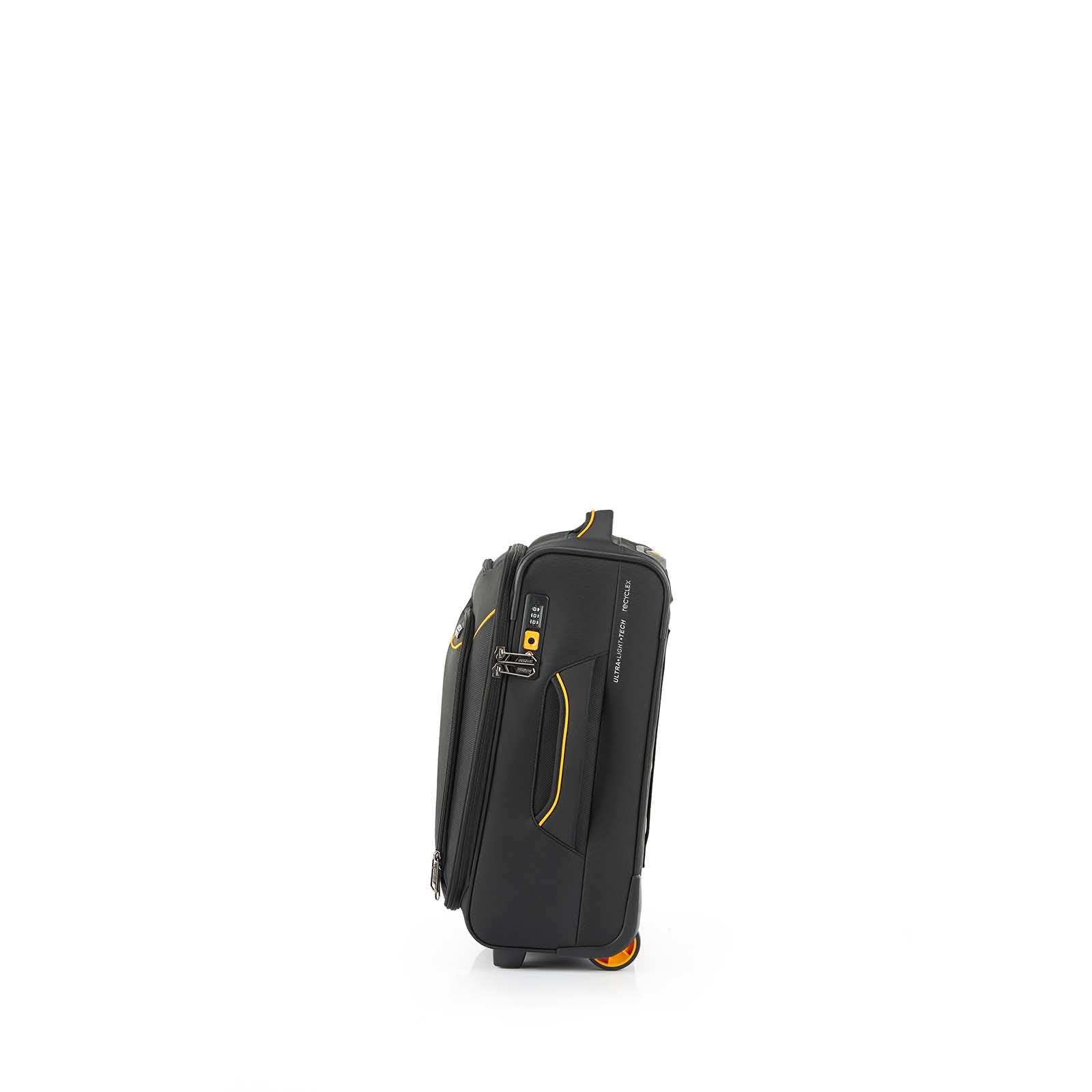 American-Tourister-Applite-4-Eco-50cm-Carry-On-Suitcase-Black-Mustard-Side-Handle