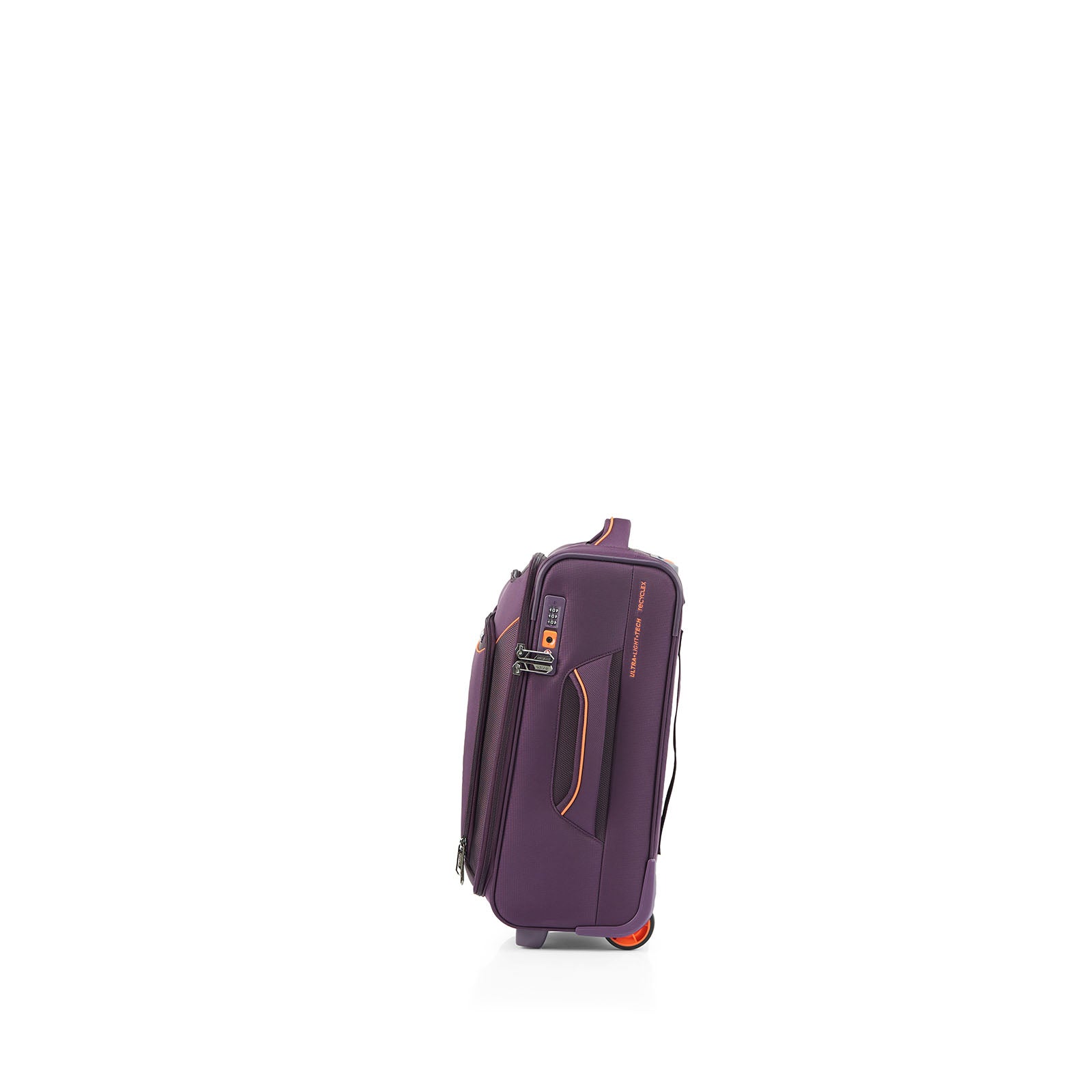 American-Tourister-Applite-4-Eco-50cm-Carry-On-Suitcase-Purple-Orange-Side-Handle