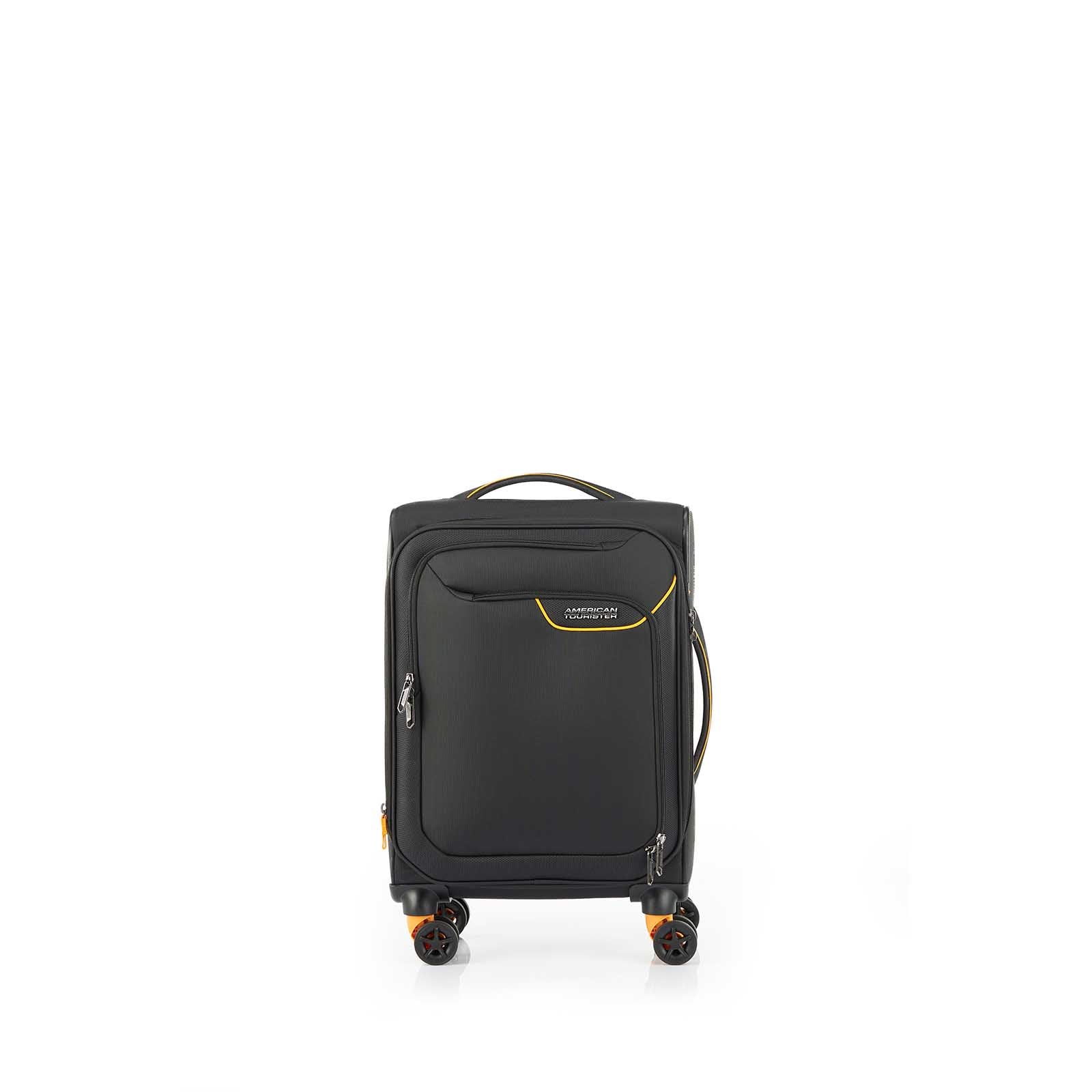 American-Tourister-Applite-4-Eco-55cm-Carry-On-Suitcase-Black-Mustard-Front