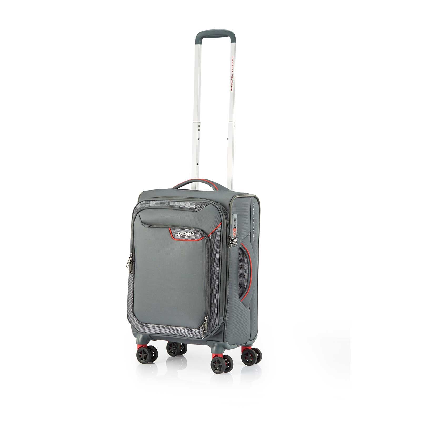 American-Tourister-Applite-4-Eco-55cm-Carry-On-Suitcase-Grey-Red-Front-Angle