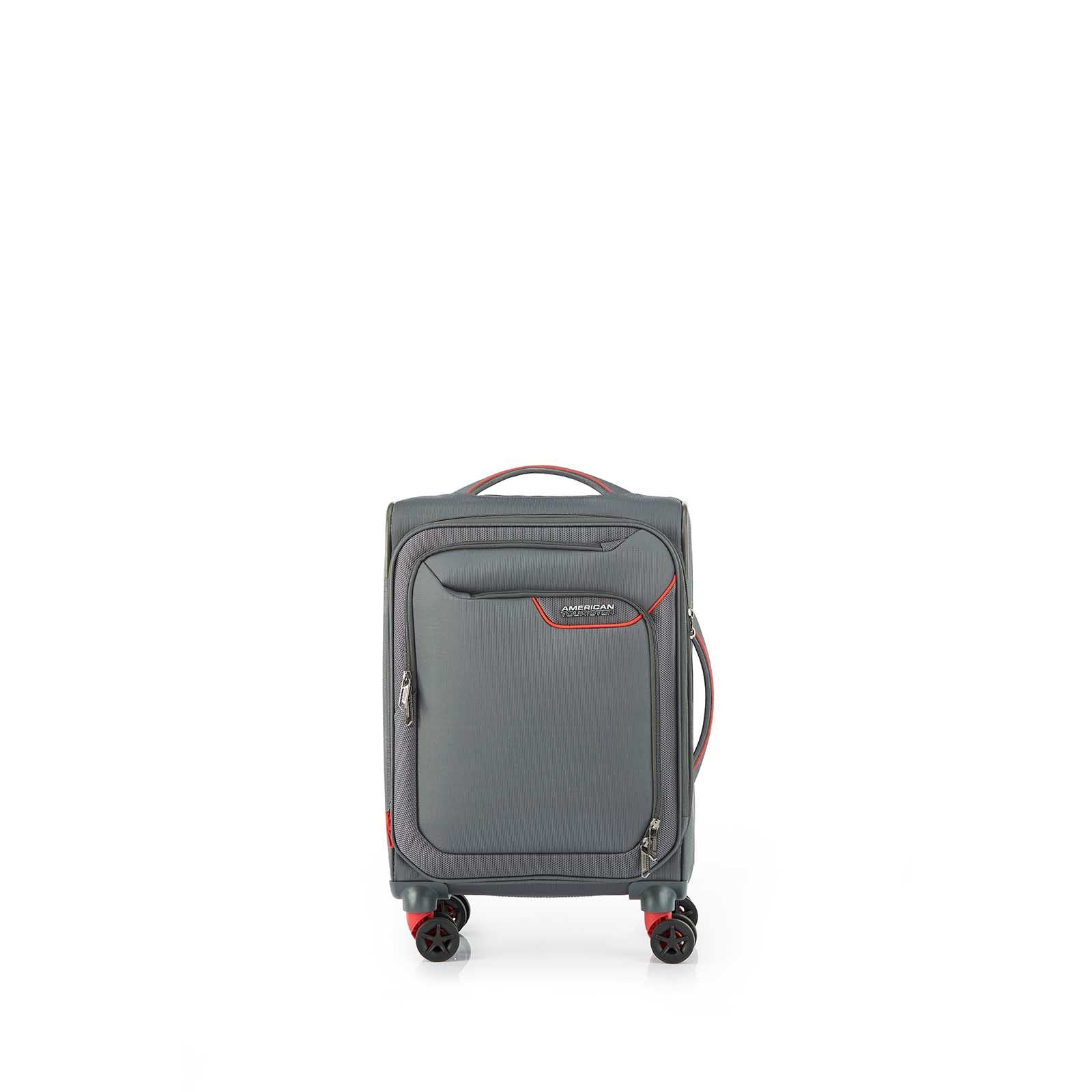 American-Tourister-Applite-4-Eco-55cm-Carry-On-Suitcase-Grey-Red-Front