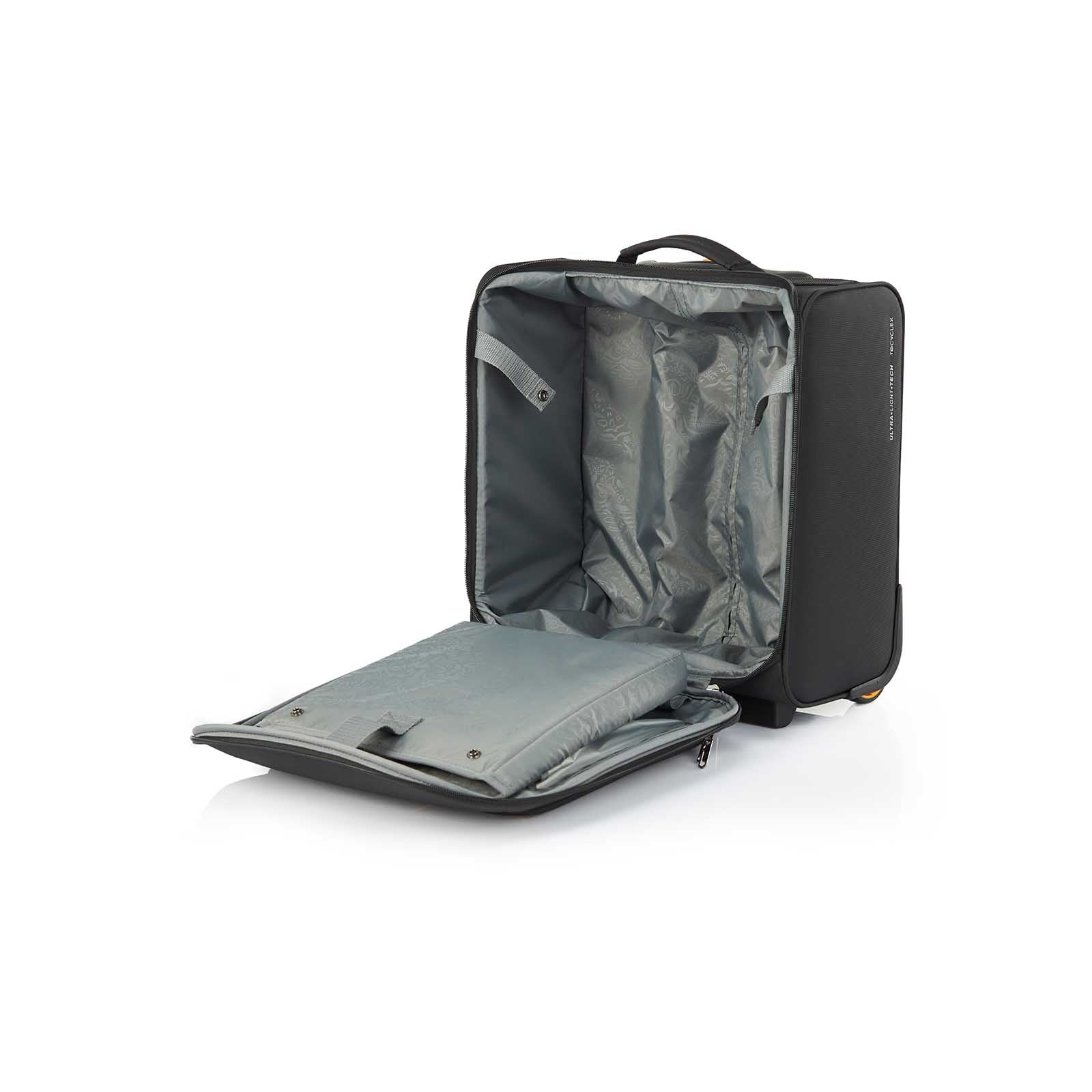 American-Tourister-Applite-4-Eco-Underseater-Suitcase-Black-Mustard-Open