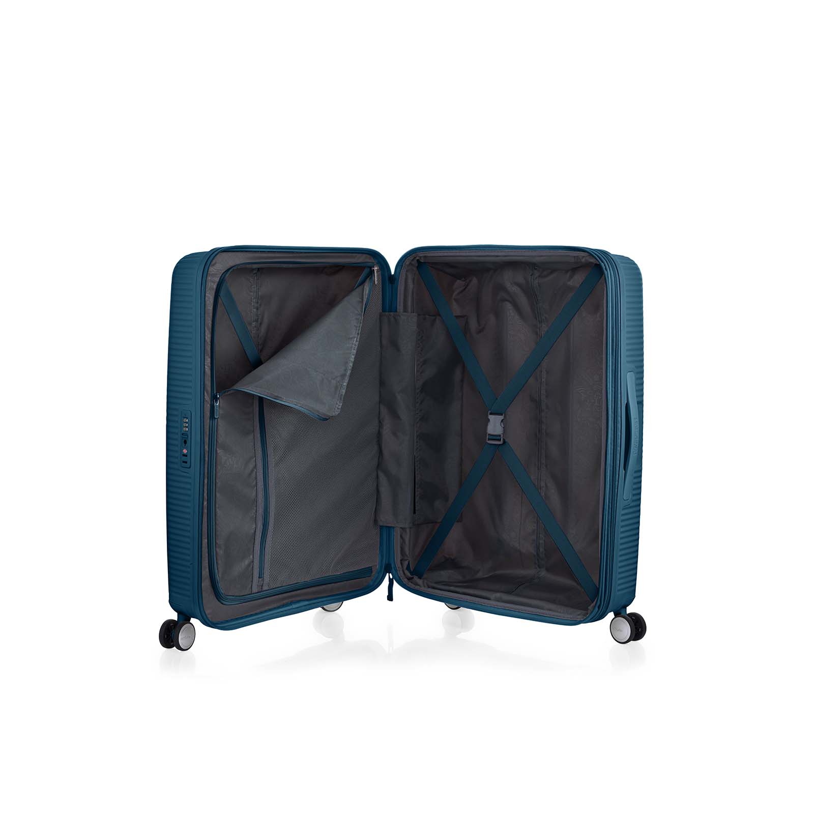 American-Tourister-Curio-2-69cm-Suitcase-Varisty-Green-Open