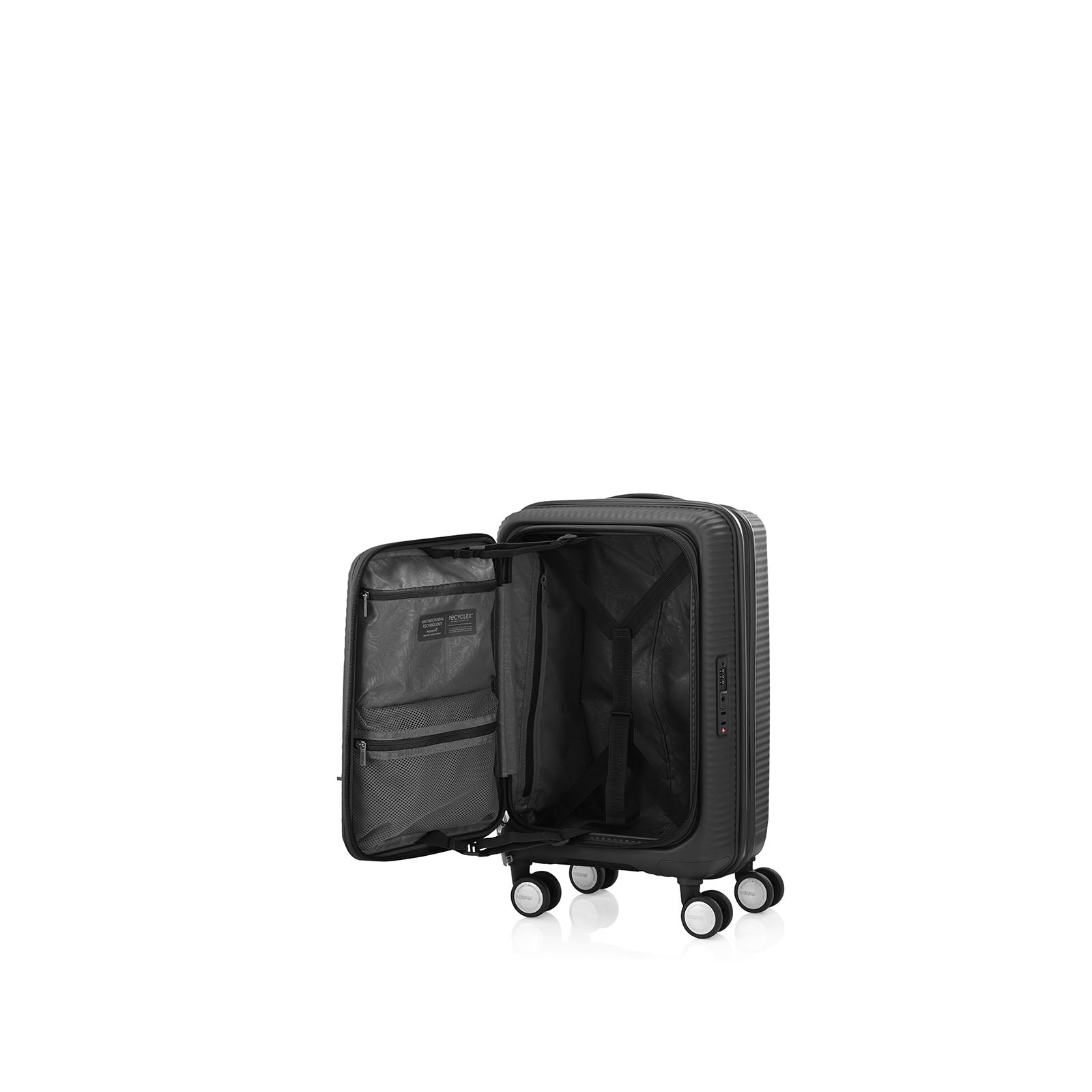 American-Tourister-Curio-Book-Opening-55cm-Carry-On-Suitcase-Black-Open