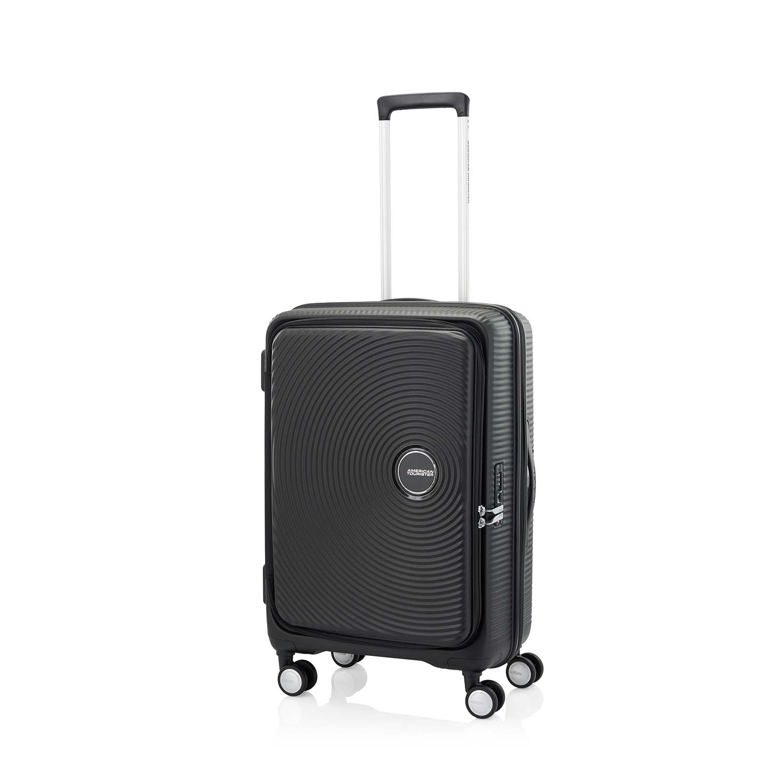 American-Tourister-Curio-Book-Opening-68cm-Suitcase-Black-Front-Angle