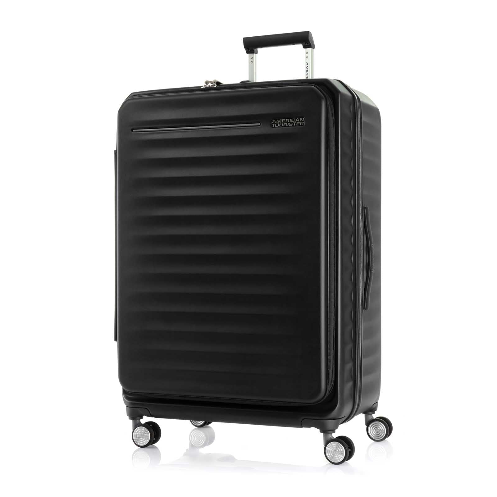 American-Tourister-Frontec-79cm-Suitcase-Jet-Black-Front-Angle