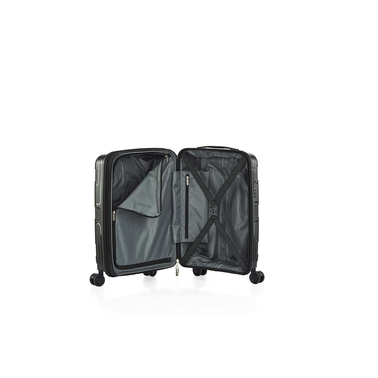 American-Tourister-Light-Max-55cm-Carry-On-Suitcase-Black-Open