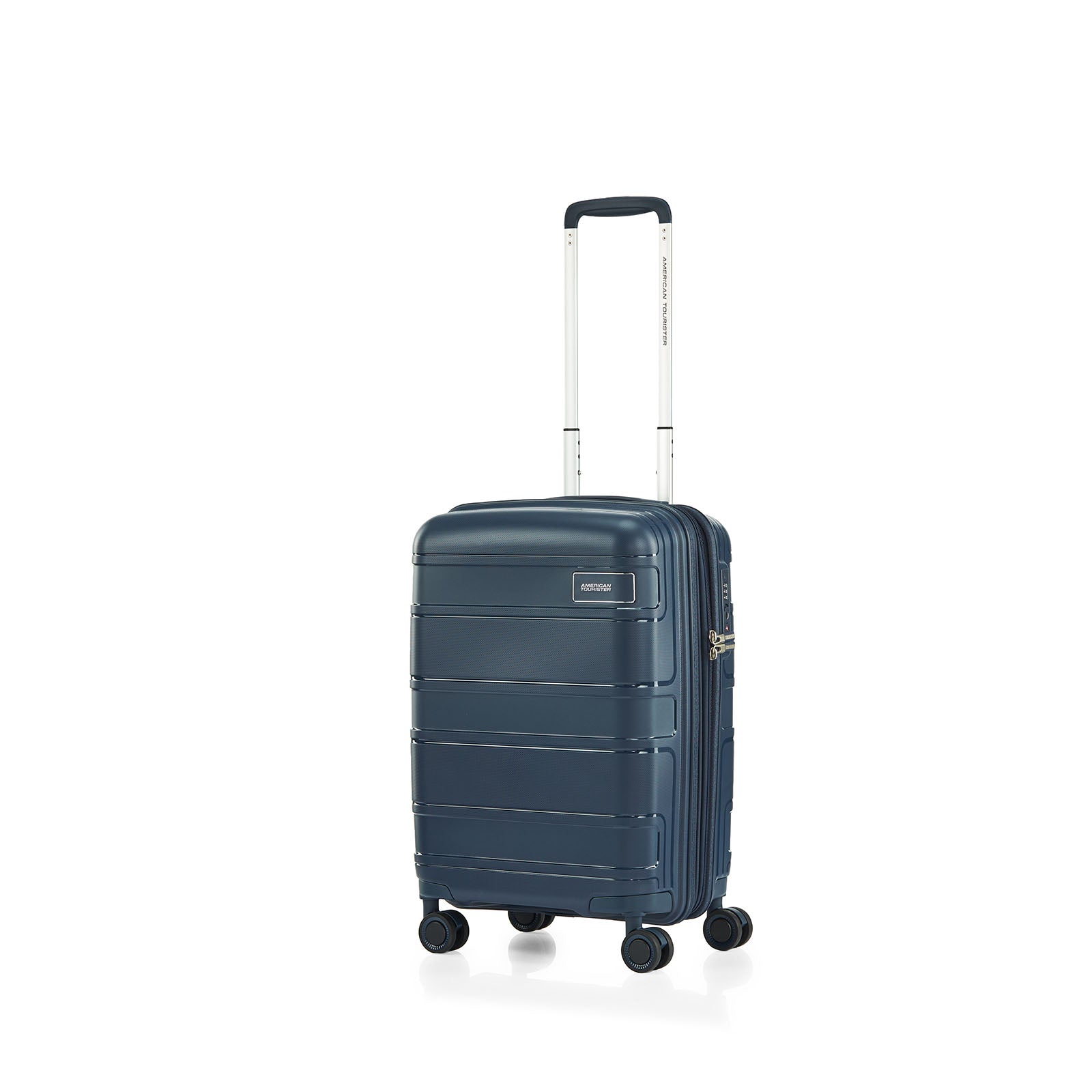American-Tourister-Light-Max-55cm-Carry-On-Suitcase-Navy-Front-Angle
