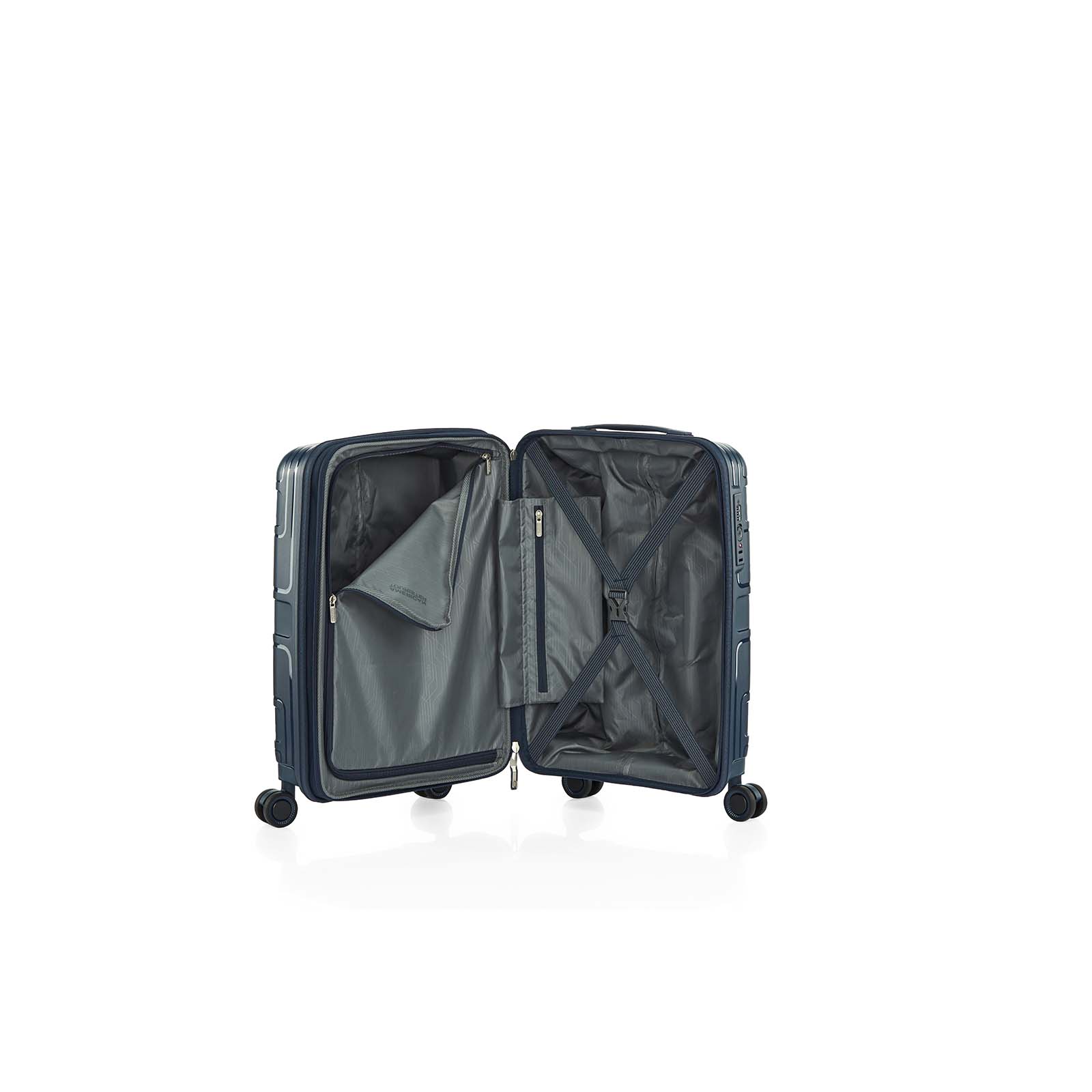 American-Tourister-Light-Max-55cm-Carry-On-Suitcase-Navy-Open