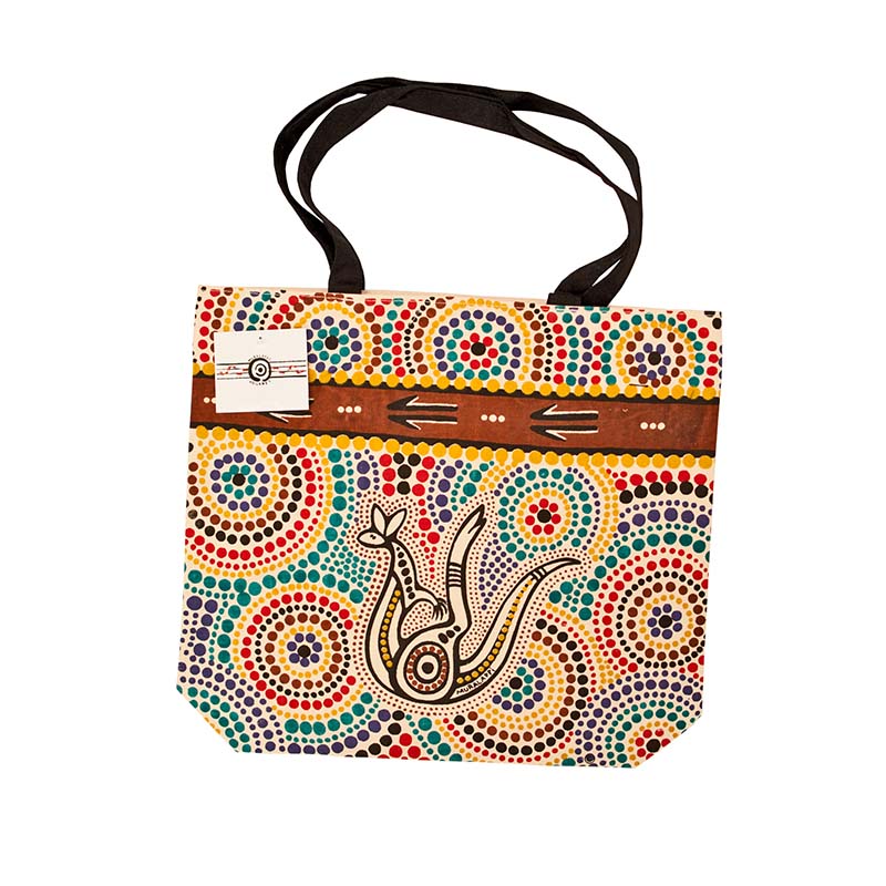 Cotton-Canvas Shopping Bag Kangaroo in Summer Flowers 41x35cm